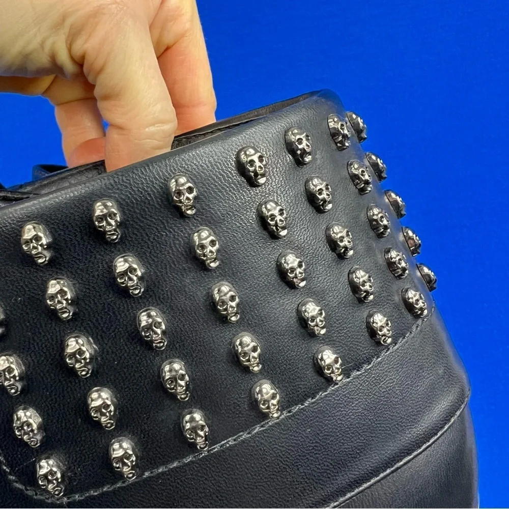 NWT |•HOT TOPIC•| Metal Heel Silver Studs Lace Up Rockstar Ankle Boots Size 9 - Picture 6 of 13